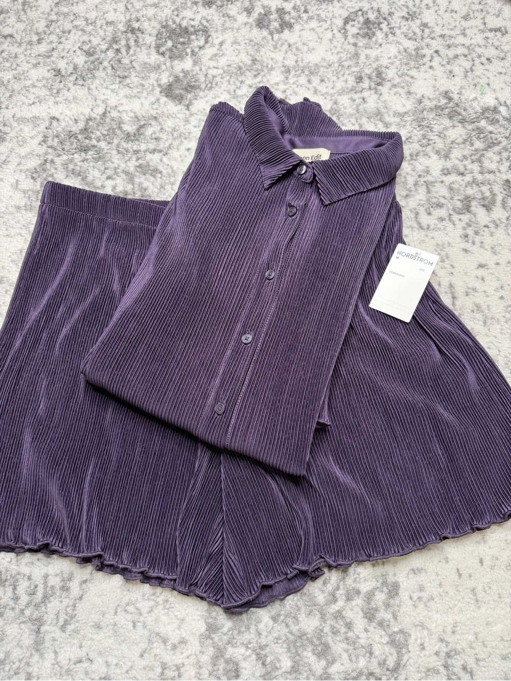 OPEN EDIT NORDSTROM Deep Purple Plisse Pleat Two Piece Shorts Pajama Set Medium
